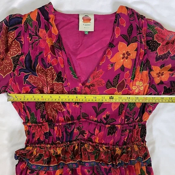 Farm Rio Tropical Tapestry Long-Sleeve Tiered Mini Dress Boho Small - Picture 4 of 13